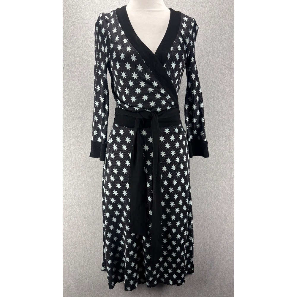 Celestial Diane‎ von Furstenberg Silk Wrap Dress Black Sz6 Whimsygoth Celestial